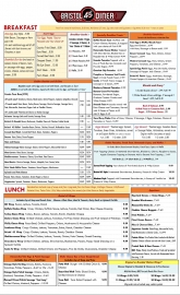 Bristol 45 Diner Food Menu